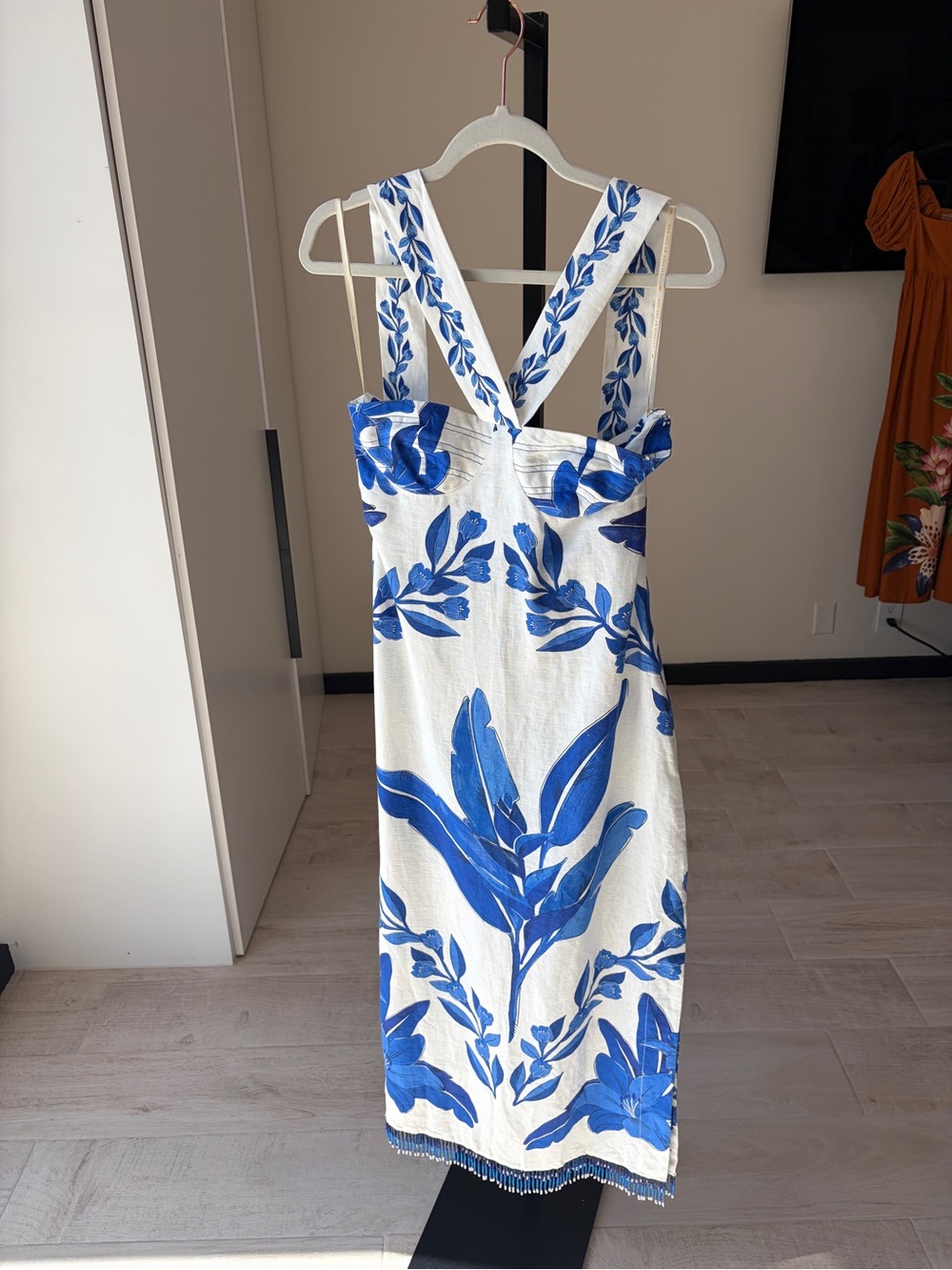 Farm Rio: Blue Yard Off-White Sleeveless Maxi Dress - Picture 5 of 11